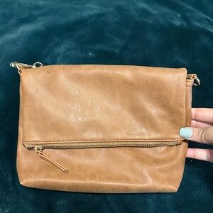 Tan fold over Women's Bag with multiple compartments